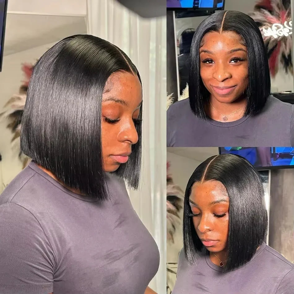 13x4 - 4x4 Straight Short Bob Lace Front Human Hair Wigs Lace Frontal Wig Brazilian 100% Human Hair 200% Density 8,10,12,14, 16 Inch length