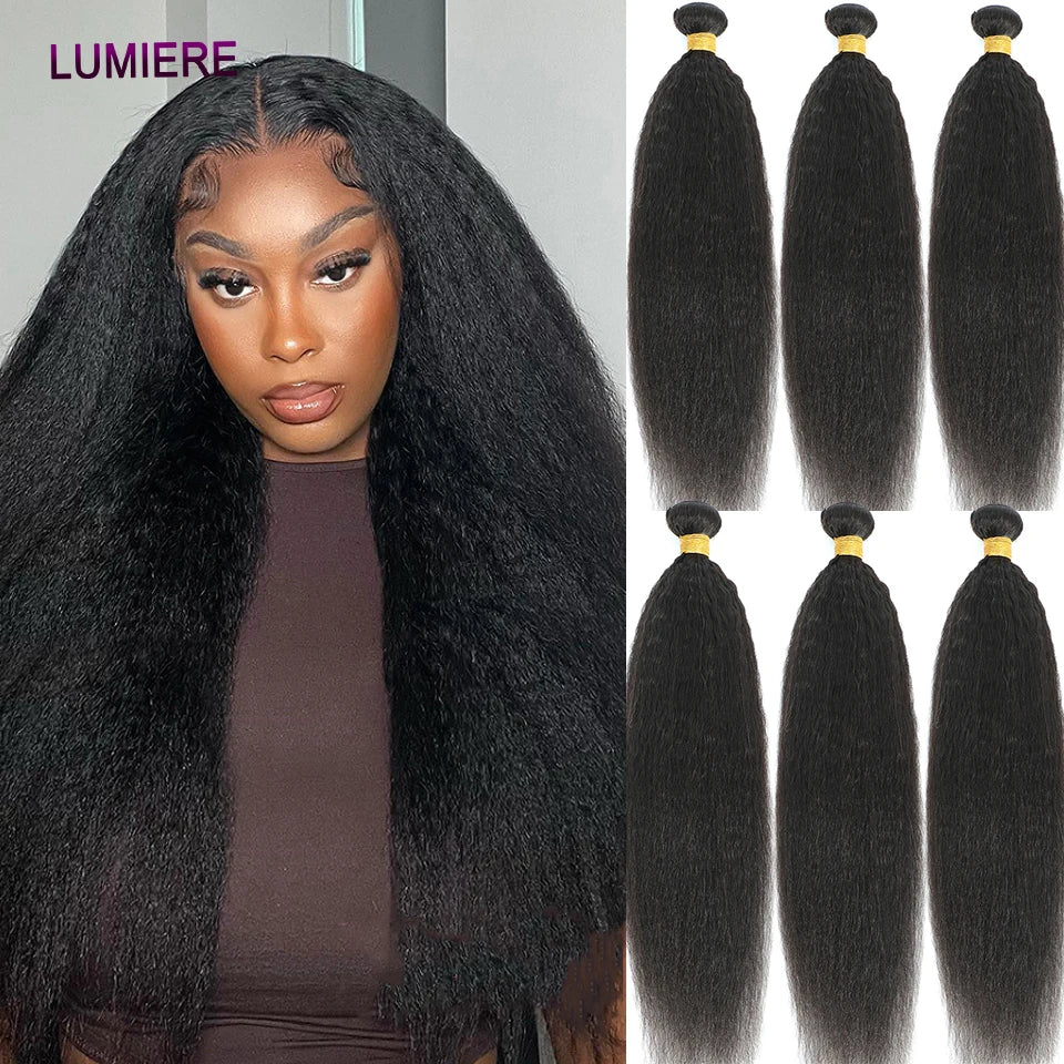 40" Kinky Straight Hair Bundles Virgin Human Hair Weave Bundles 1/3/4 PCS Brazilian Yaki Thick End