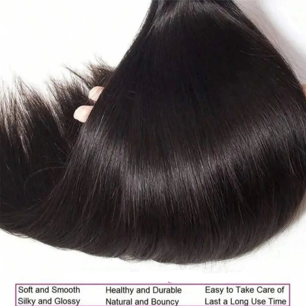 16- 42 Inch Straight Human Hair Bundles Natural Brazilian Virgin Hair 1/3/4 Bundles Hair Extensions Double Weft Wet And Wavy