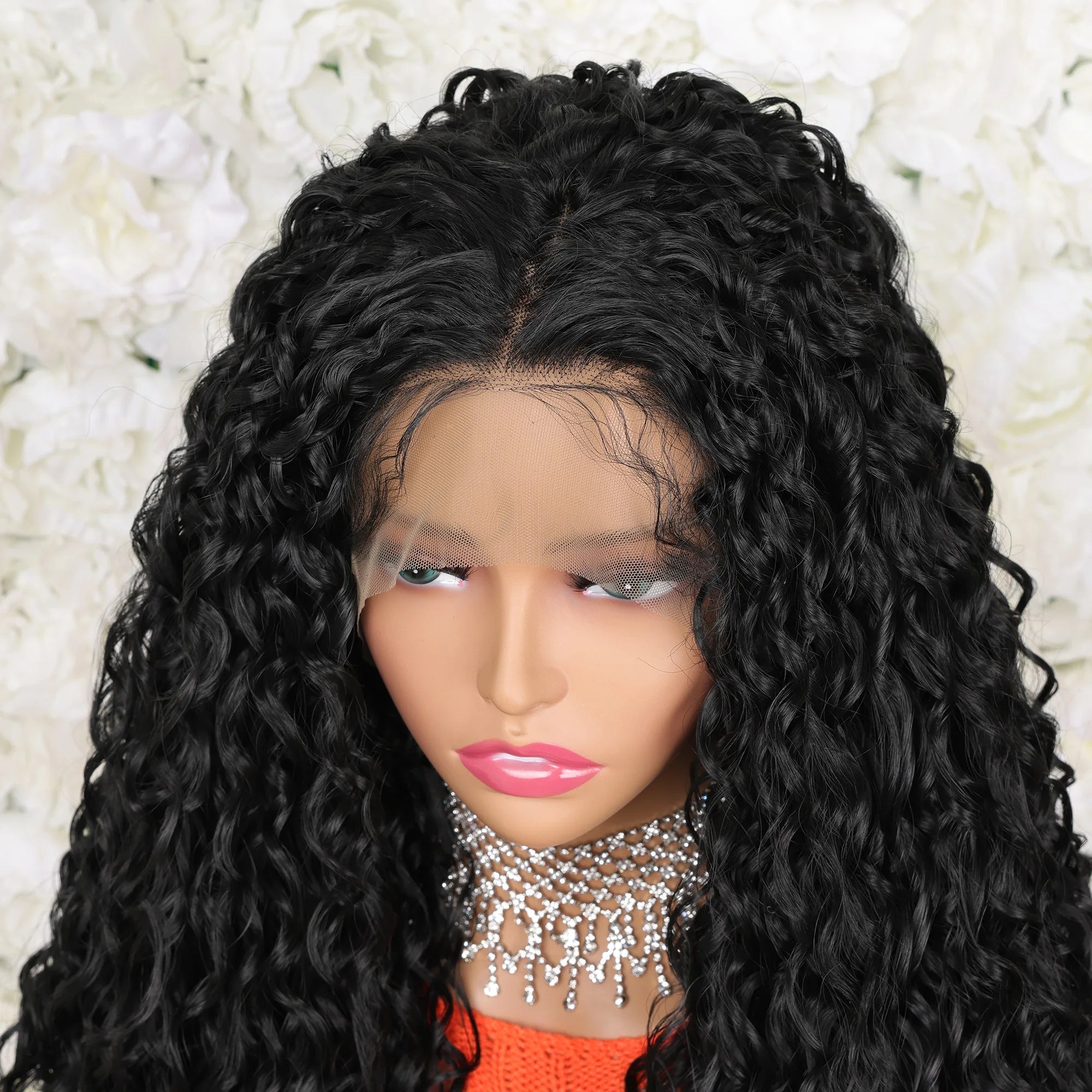 200% Density 13*4 Lace Front Synthetic Wig Long Afro Curly Wig For Women, Elegant Natural Looking For Daily Use