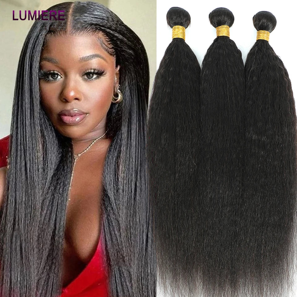 40" Kinky Straight Hair Bundles Virgin Human Hair Weave Bundles 1/3/4 PCS Brazilian Yaki Thick End